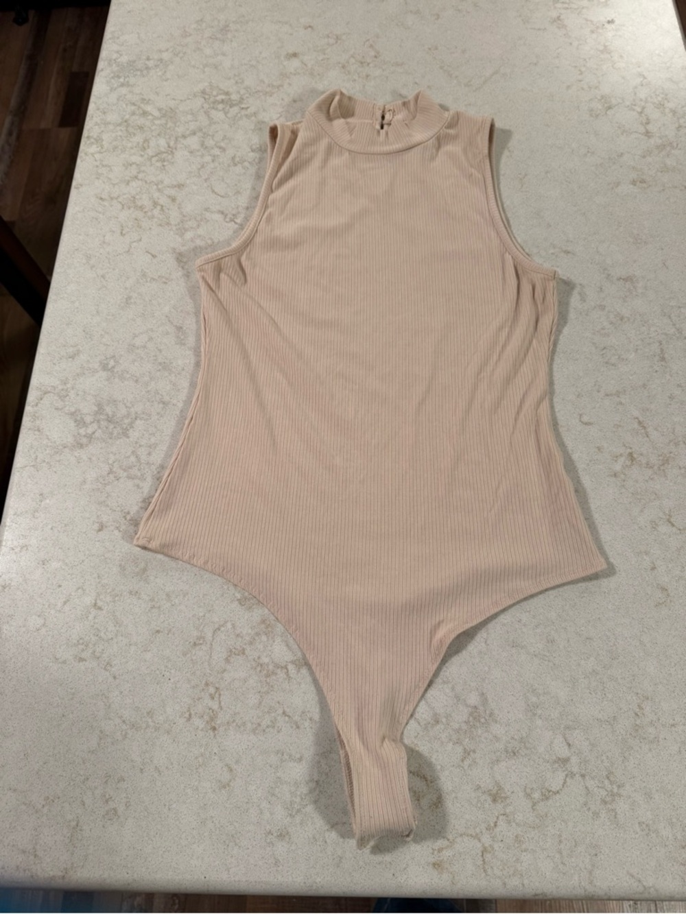 Dress Forum Sleeveless Ribbed One-Piece Bodysuit in Light Beige NWOT